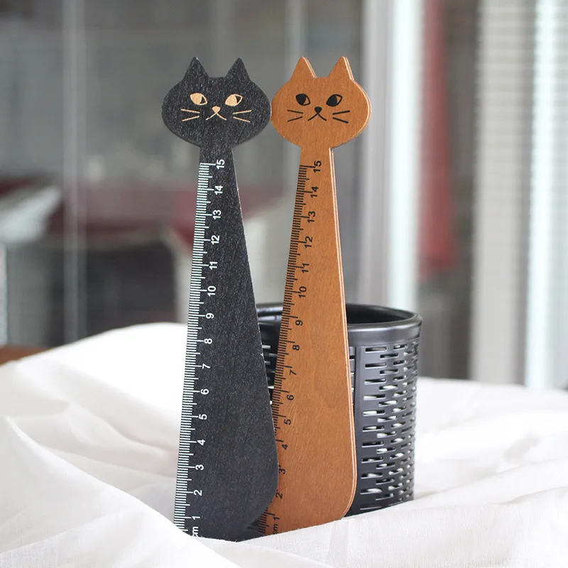 1 Pcs Student Stationery Creative Cartoon Cat Drawing Ruler Wooden Ruler School Office Stationery Ruler 15cm