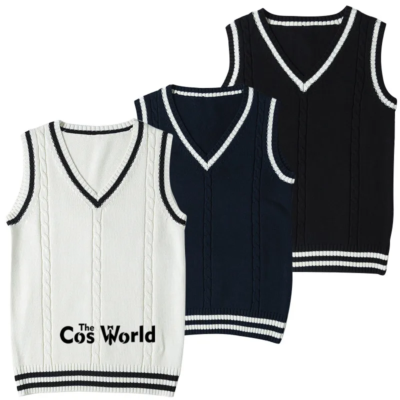 S-XXL Spring Autumn Men\'s Women\'s Sleeveless Stripes Knit Vests Pullovers V Neck Sweaters For JK School Uniform Student Clothes