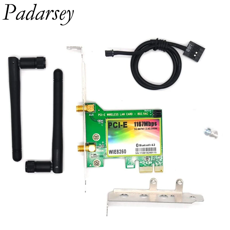 Padarsey Bluetooth WiFi Card AC 1200Mbps 8260 Wireless WiFi PCIe Network Adapter Card 5GHz/2.4G Dual Band PCI Express Network