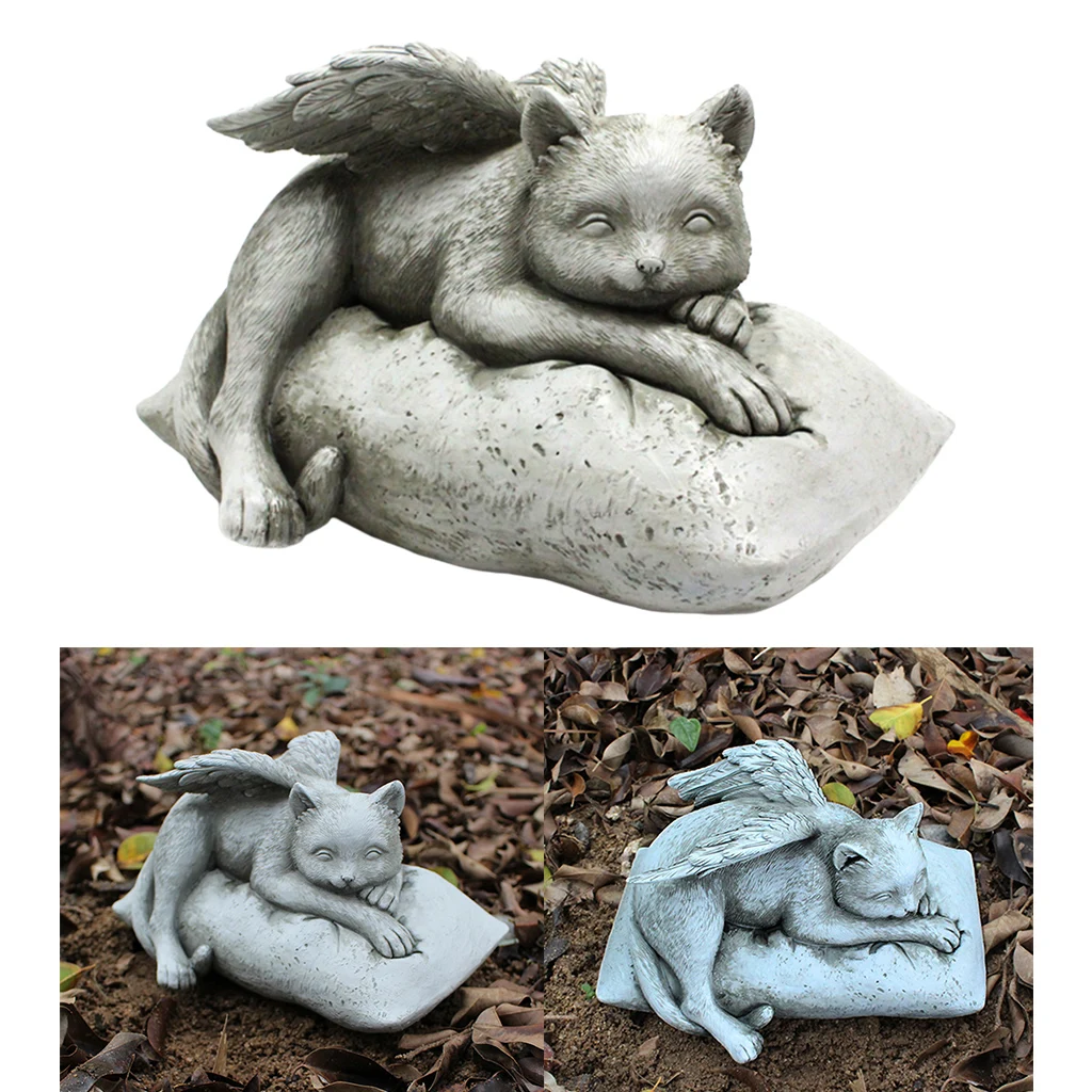 Angel Cat with Garden Statue, Sleeping Kitten Decorative Memorial Gift, Home Outdoor Yard Lawn Figurine Home Decor