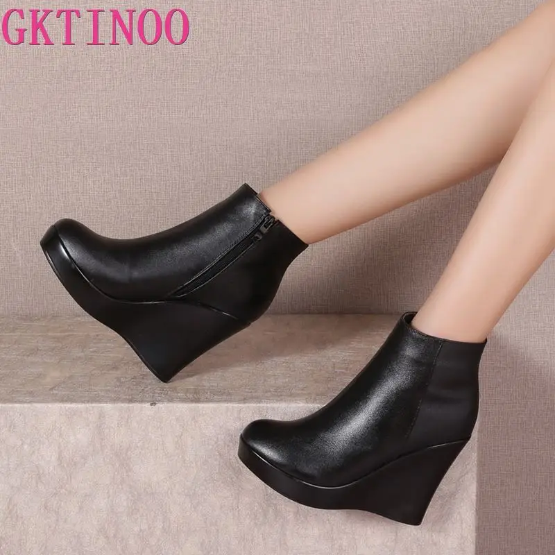 GKTINOO 2024 Genuine Leather Autumn Winter Boots Shoes Women Ankle Boots Female Wedges Boots Women Boot Platform Shoes