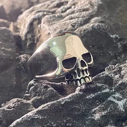 Fashion Skeleton Head Punk Stainless Steel Ring Gift For Men Unisex Jewelry Retro Metal Rock Gothic Party Black Color Wholesale