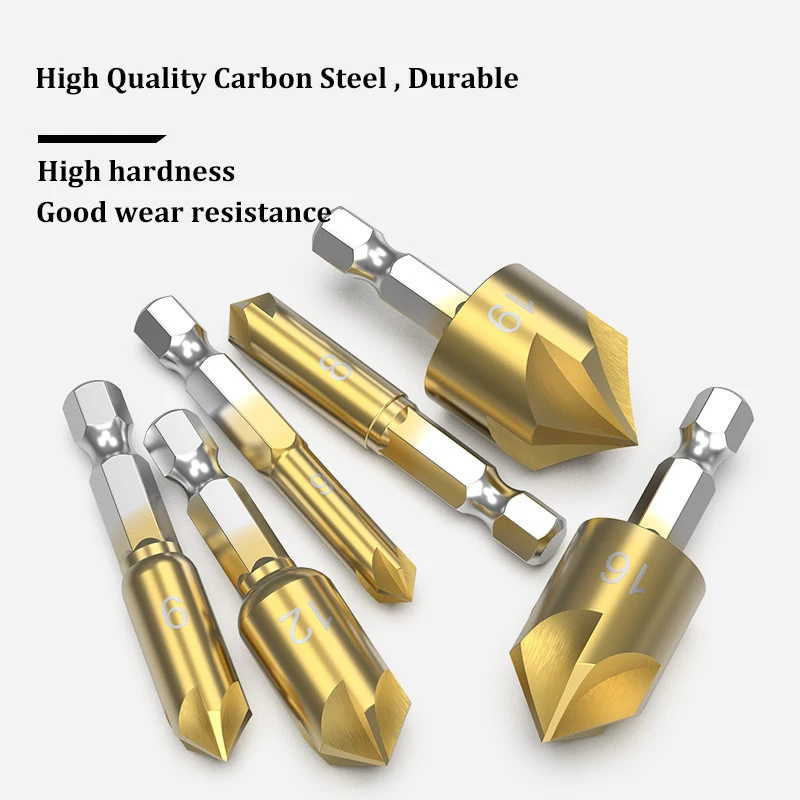 6 Buah Set Bor Pembenam Talang Hex untuk Kayu Logam Alat Gurdi Berubah Cepat Pemotong Hex Shank Baja Karbon 6Mm-19Mm