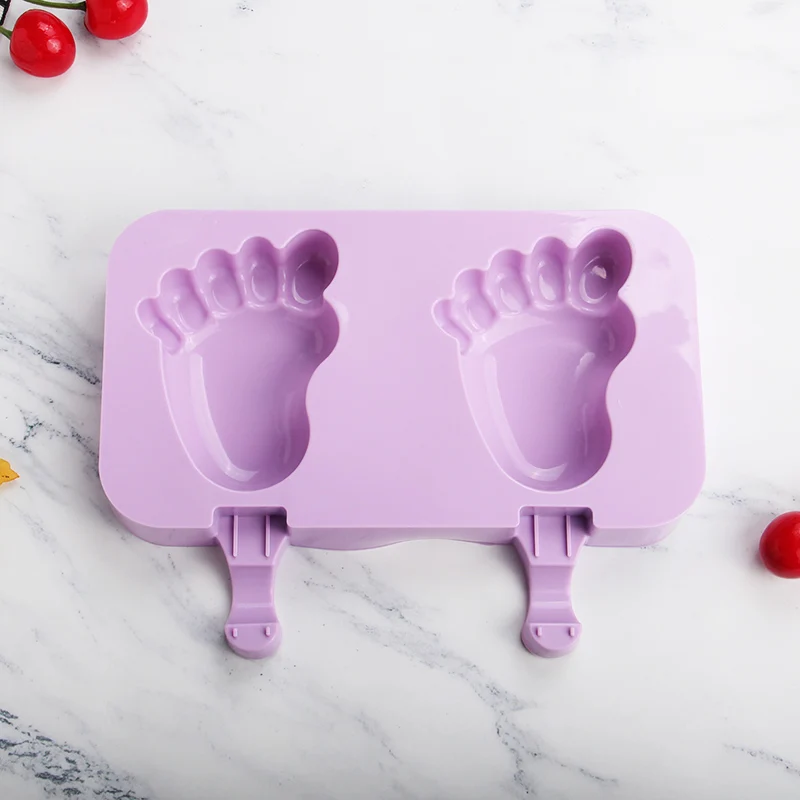 

MRF New Silicone Cute Feet Patterns Ice Cream Popsicle Mold With Cover&50pcs Wooden Sticks HB0009F