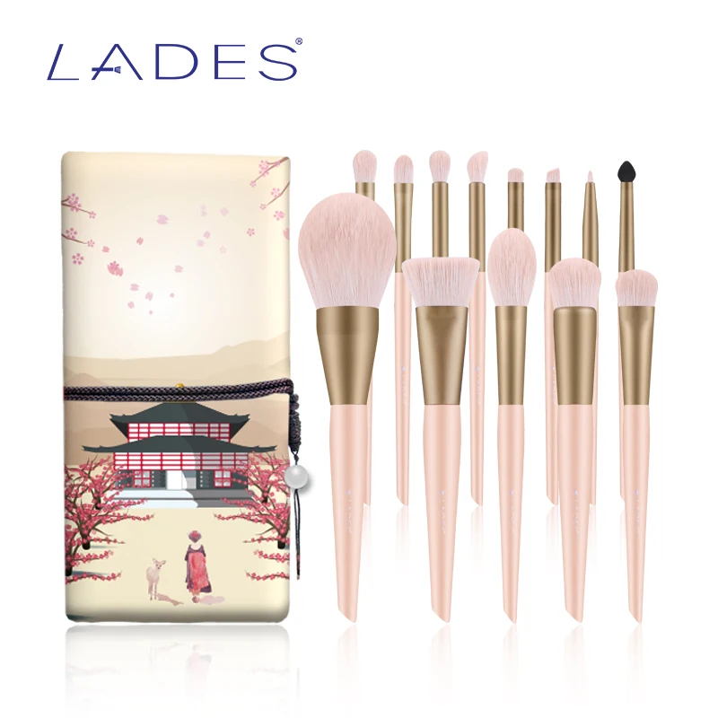 

LADES 13PCS ProfessionalMakeup brushes Sets Foundation Powder Women Beauty Make up brush Blush Eye Shadow With Pouch Pink