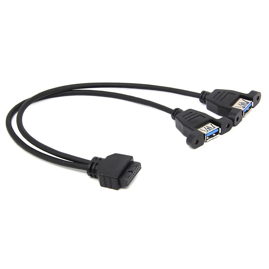 Motherboard Mainboard 20Pin USB3.0 Female to Dual USB 3.0 A Female Data Cable Cord Panel Mount PC DIY Host Case 0.5m