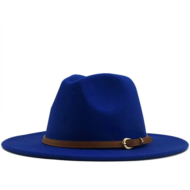 New Women Men Wool Fedora Hat With Leather Ribbon Gentleman Elegant Lady Winter Autumn Wide Brim Jazz Church Panama Sombrero Cap