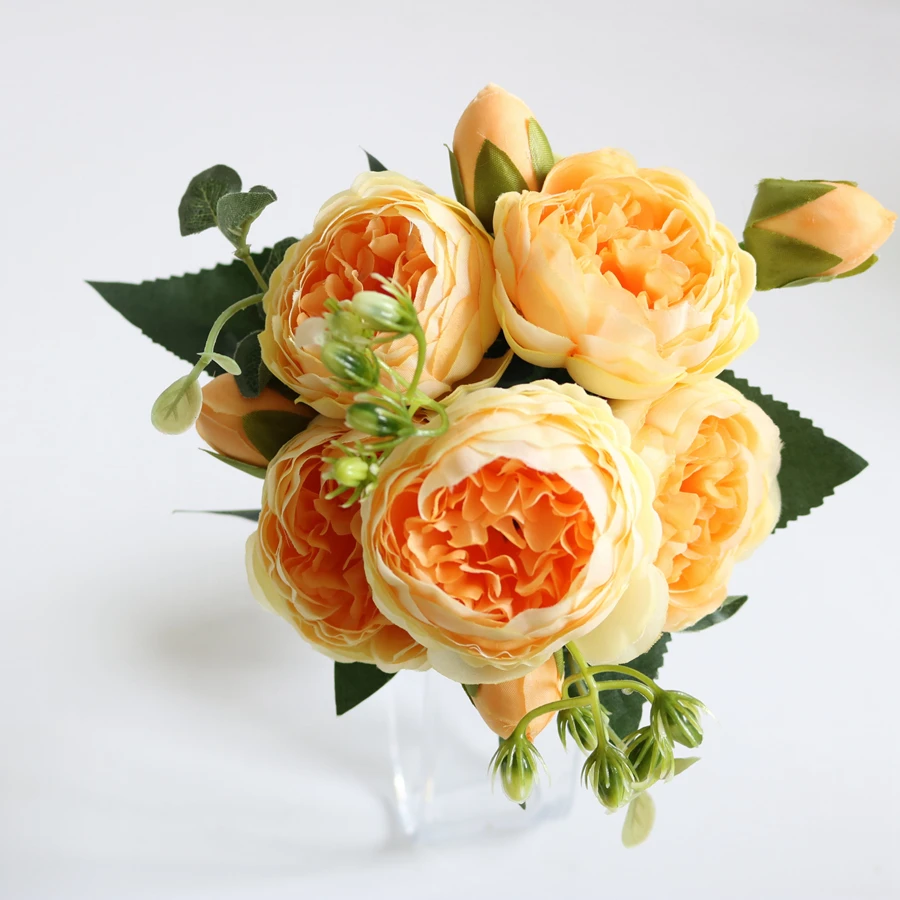 Künstliche Blumen Pfingstrosenstrauß Seidenrosenvase für Heimdekoration Garten Hochzeit Dekorative Kunstpflanzen Weihnachtsgirlande Material