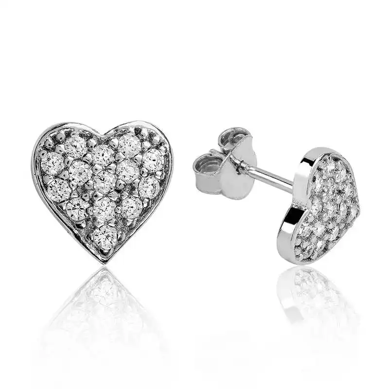 Silver White Heart Stud Earrings Zircon Stone 925 Sterling Women for Jewelry Wedding Party Birthday Gift - Box - Fashion - Girl - Special Days