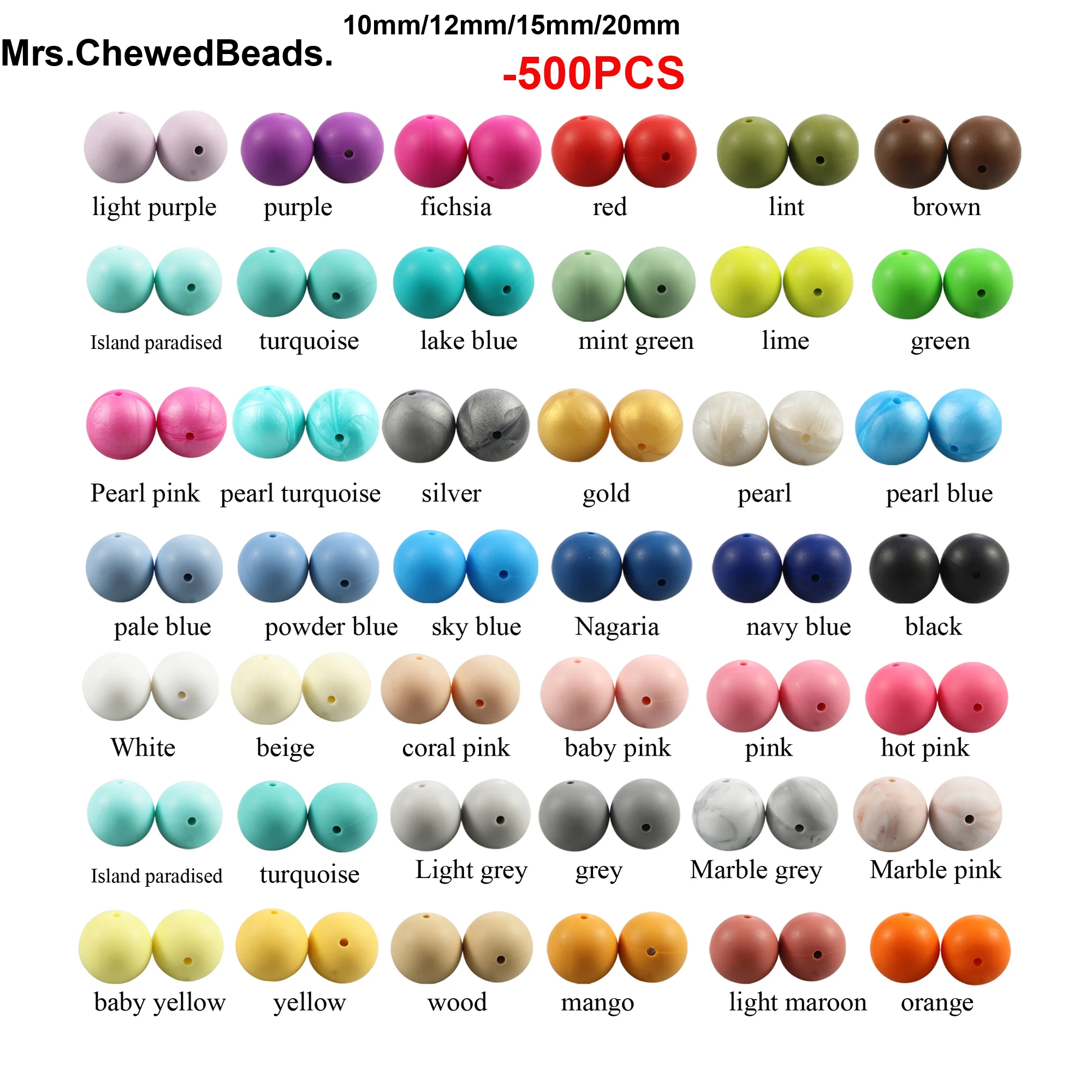 New 500pcs Silicone Beads Food Grade Round 10mm 12mm 15mm 20mm Baby Teething Toys DIY Baby Pendant Necklace Silicone Teether