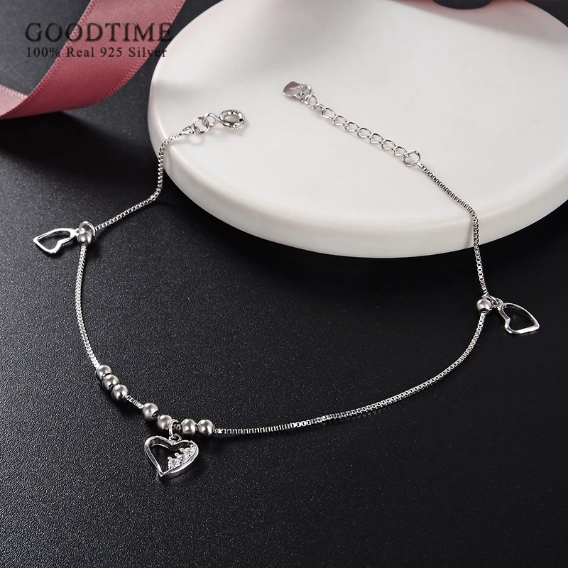 Fashion Women Anklet 925 Sterling Silver Love Heart Zircon Beads Silver Anklet Student Girl Fresh Foot Accessories For Dress Up image 5