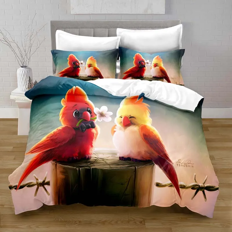 100% Polyester Fantasy - Bird Digital Printing Cover Set with Pillowcase Bed Sets for Girl Comforter Bedding Sets