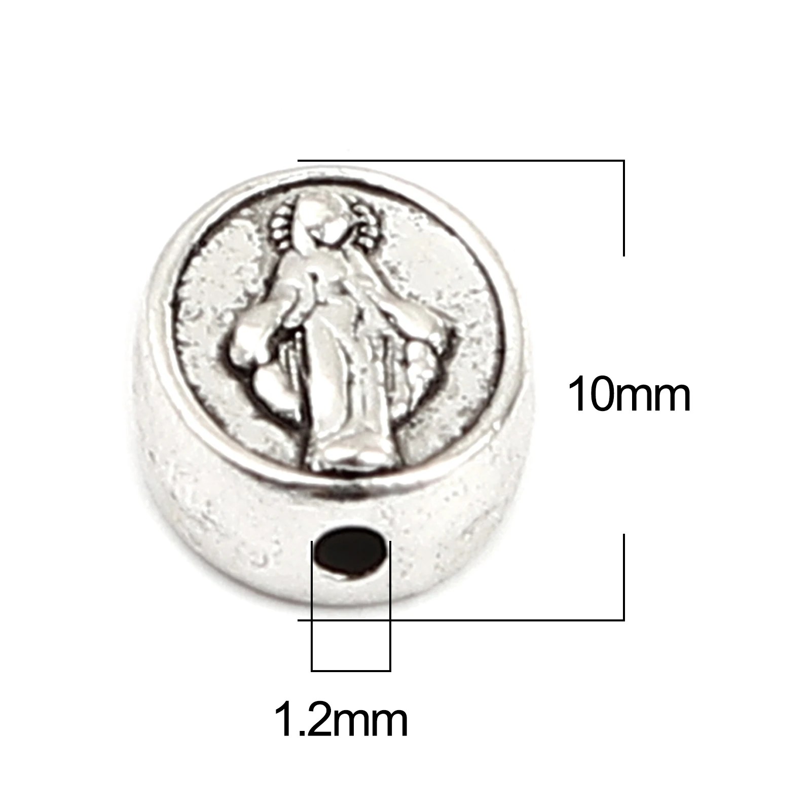 DoreenBeads 50 PCs Vintage Religious Spacer Beads DIY Jewelry Oval Antique Silver Color Virgin Mary For Women Men 10mm x 8mm