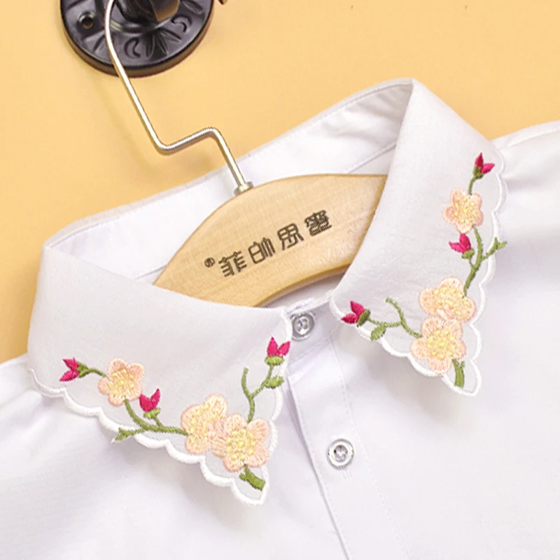 Embroidery Fake Collar Women Detachable Collars Lapel Shirt White False Collar Shirt Female Women Accessories Neck Decor