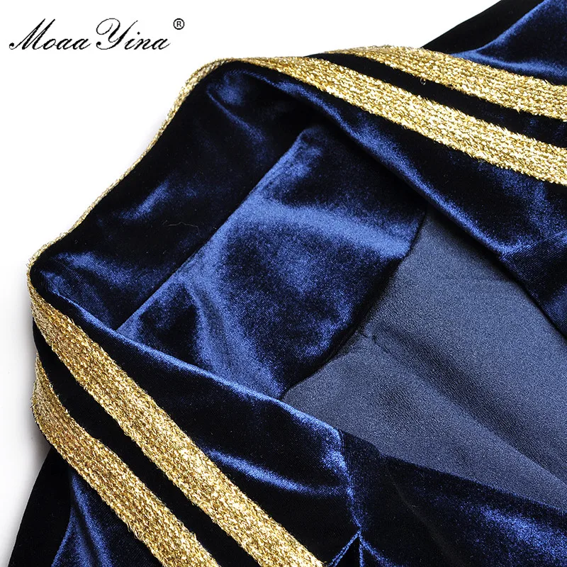 MoaaYina Fashion Designer Set Spring Summer Women Long sleeve Cartoon Embroidery Windbreaker Coat+Trousers Velvet Two-piece set