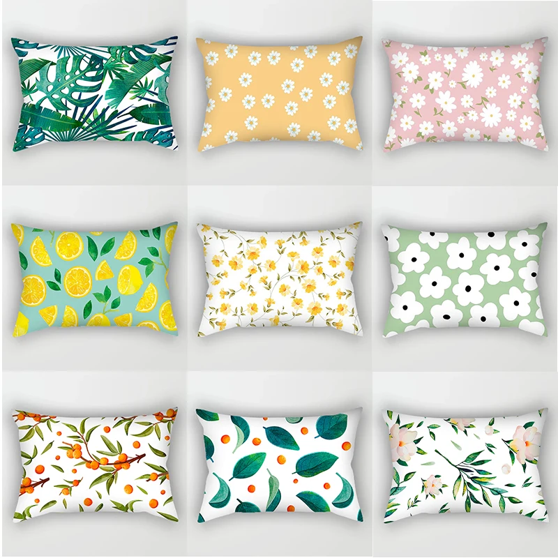 Plant Little Daisy Flower Fresh Rectangular Lumbar Cushion Cover Cushion Cover Bedside Living Room Sofa Car Pillow Cover