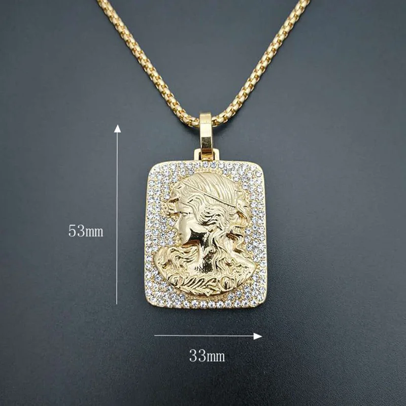 Hip Hop Bling Iced Out Stainless Steel Beautiful Woman The Queen Victoria Square Pendants Necklaces for Men Rapper Jewelry