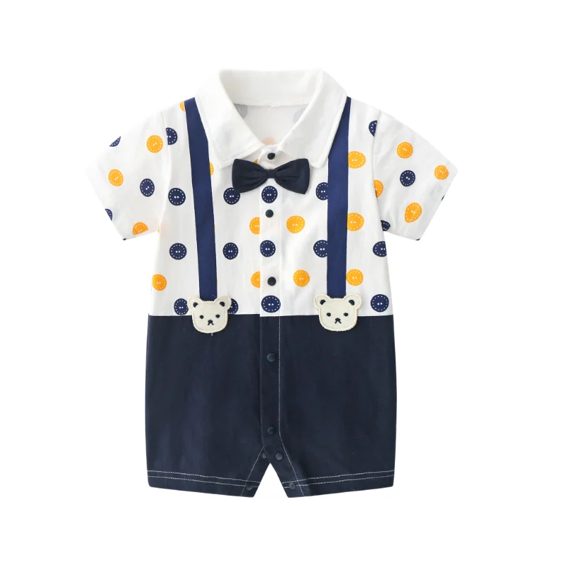 Newborn Baby Romper 2022 Summer Short Sleeves Bowtie Dot Baby Clothes Little Gentle Man Baby Boy Jumpsuit  Baby Clothes1 Piece