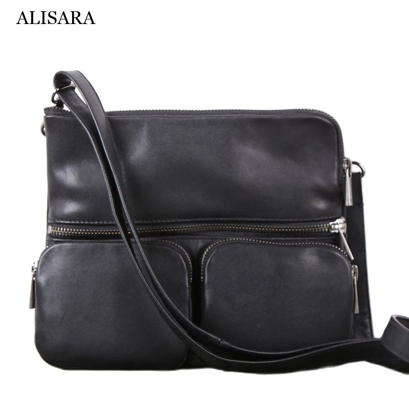 Alisara Women Mini Messenger Bag Genuine Leather Top Quality Handmade Unisex Casual Storage Crossbody Shoulder Handbag Satchels