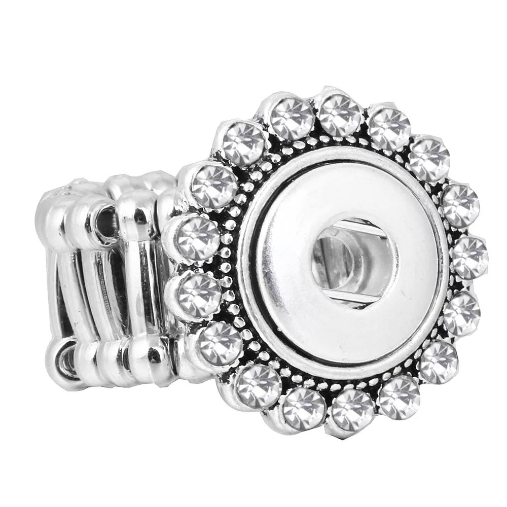 New 12mm Snap Rings Vintage Crystal DIY Elastic Adjustable Snaps Ring Fit 12mm Snap Buttons Jewellery