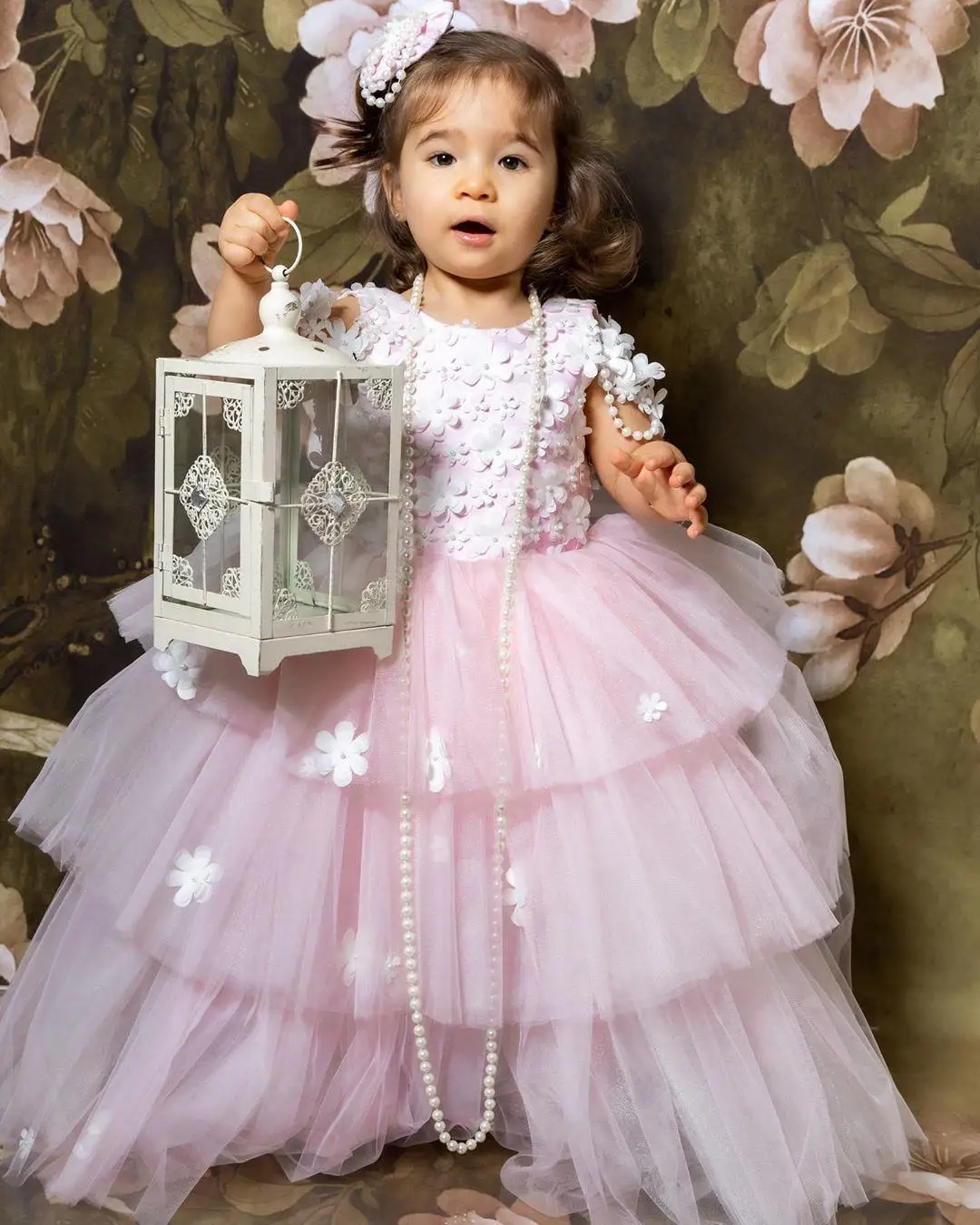 Ropa Formal para bebés y niños pequeños, apliques 3D con cuentas, vestidos de flores para niñas, Espalda descubierta, vestidos escalonados de tul para fiesta de cumpleaños y desfile