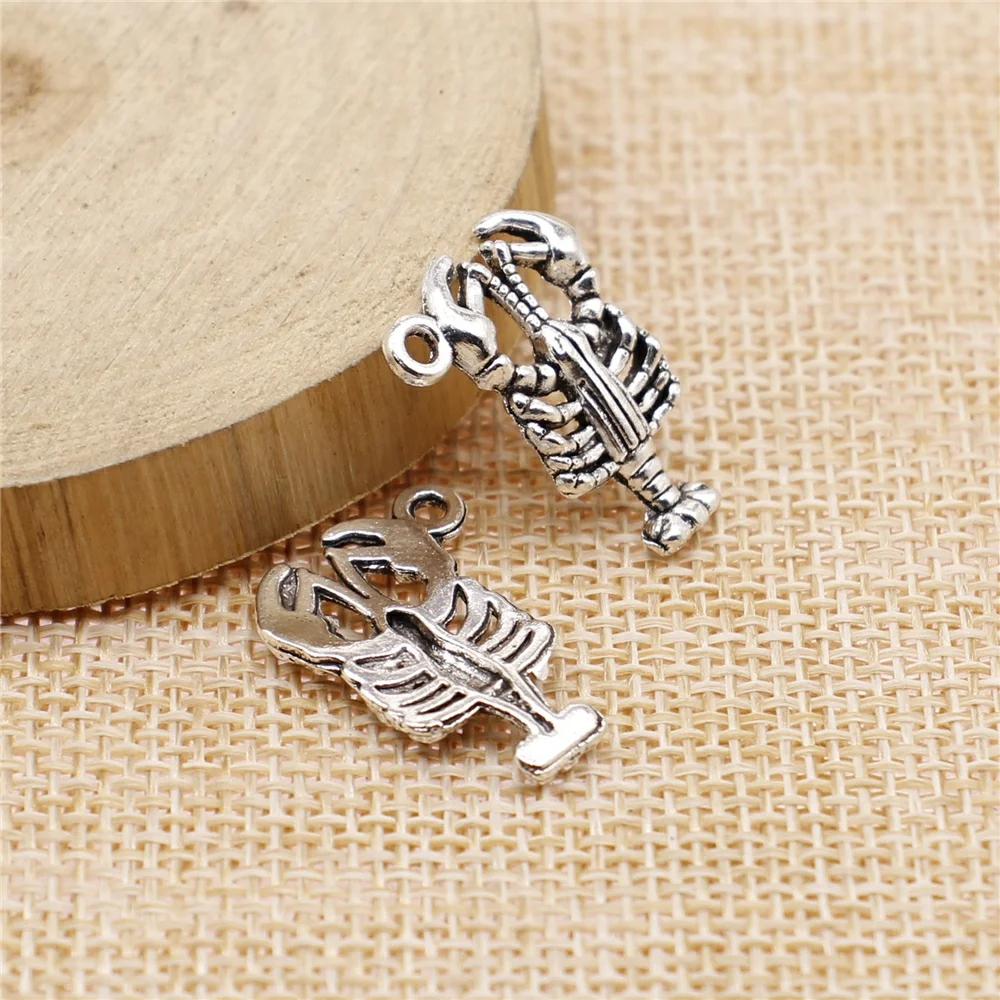 free shipping 43pcs 21x15mm antique silver Dried shrimp charms diy retro jewelry fit Earring keychain hair card pendant