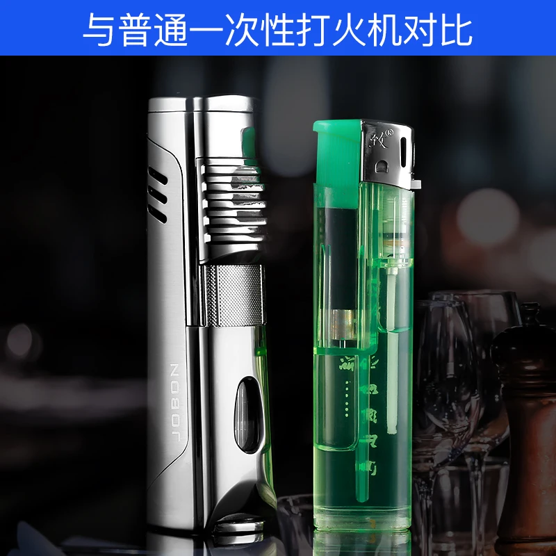 Jobon Luxury Portable Metal Triple Torch Jet  Windproof Flame Lighter Gadgets For Men Gift Without Gas