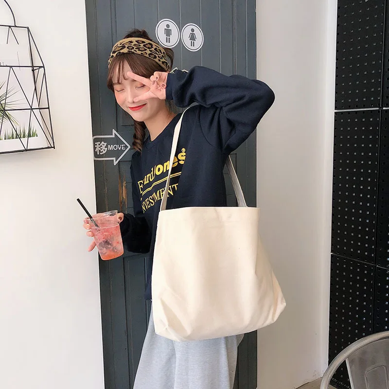 

White canvas bag 3 colors solid color casual crossbody bag women student cloth bag foldable shopping bag women totes bag