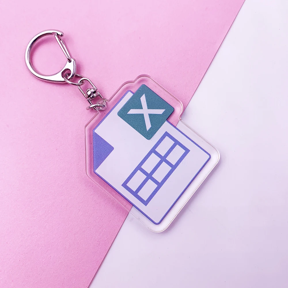 Cute Cartoon Office Software Icon Acrylic Keychain PS Ai Excel Bag Charm Pendant Key Chain Accessories Stainless Steel Key Ring