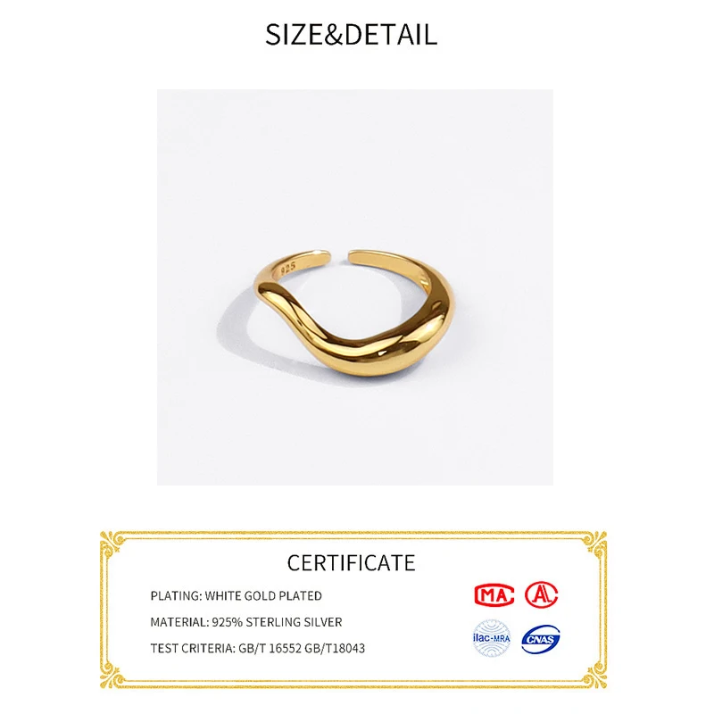 925 Sterling Silver Rings for Women Curve Vintage Wedding Trendy Jewelry Large Adjustable Antique Rings Anillos