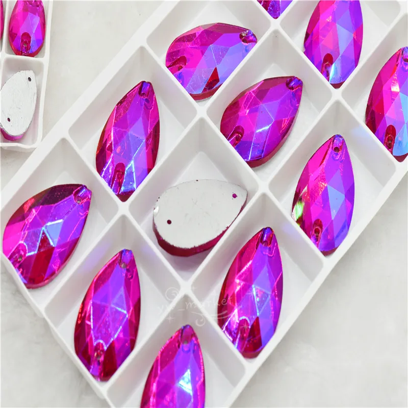 sparkle flatback crystals rhinestones holes sewn dance clothes decorations Fuchsia AB 7x12mm 17x28mm 11x18mm teardrop