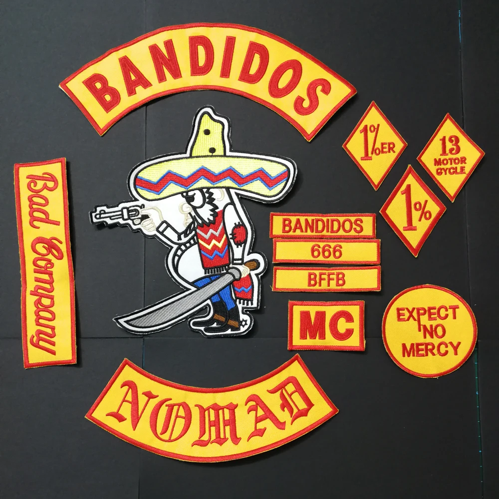 12pcs/set BANDIDOS NOMADS MC PATCHES FOR THE JACKET VEST MOTORCYCLE GARMENT CLOTHES BANDIDOS PATCHES IRON ON LABLE STICKERS