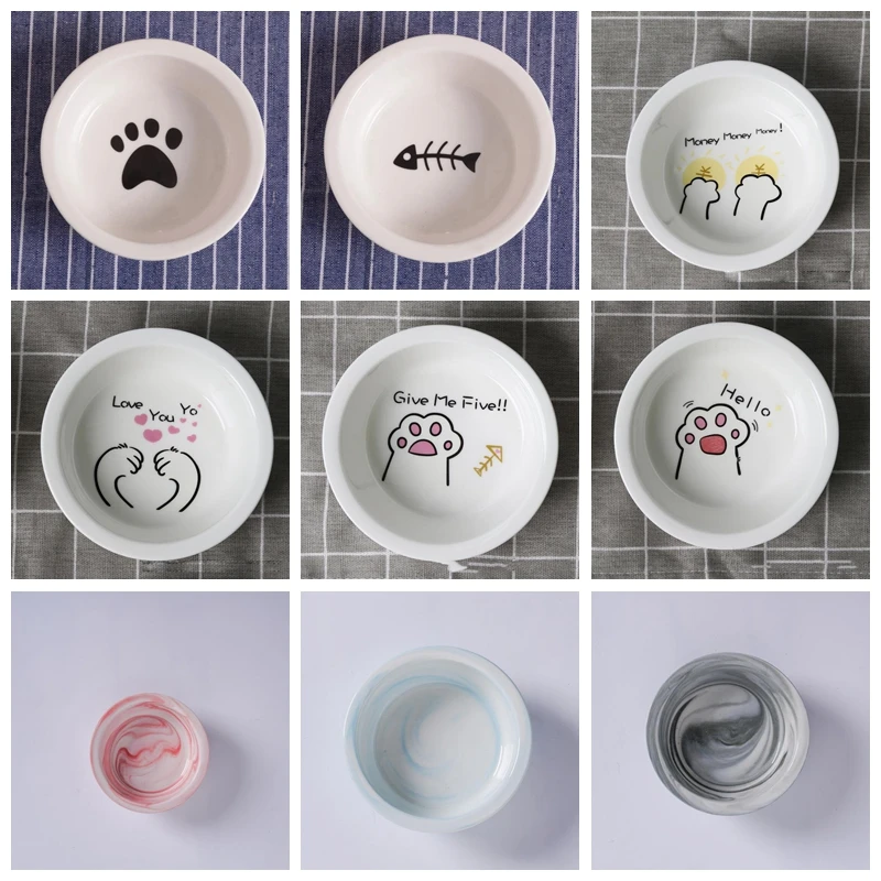 TECHOME New Cute Patterns Ceramic Pet Bowl Cute Cat Bowl Water Basin Dog Pot Pet Drinking Eat Bowl Round Ceramic Bowl Feeders