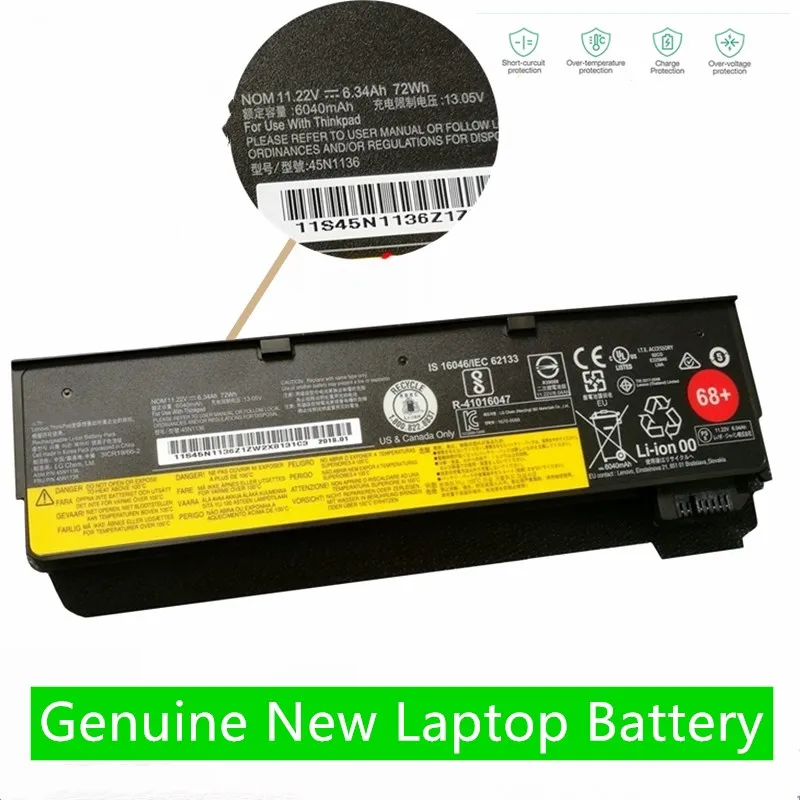 ONEVAN ของแท้72Wh 48Wh แบตเตอรี่แล็ปท็อปสำหรับ Lenovo ThinkPad X240 X250 X260 T440S T440 T450S S440 S540 W550s L450 L470 t460T