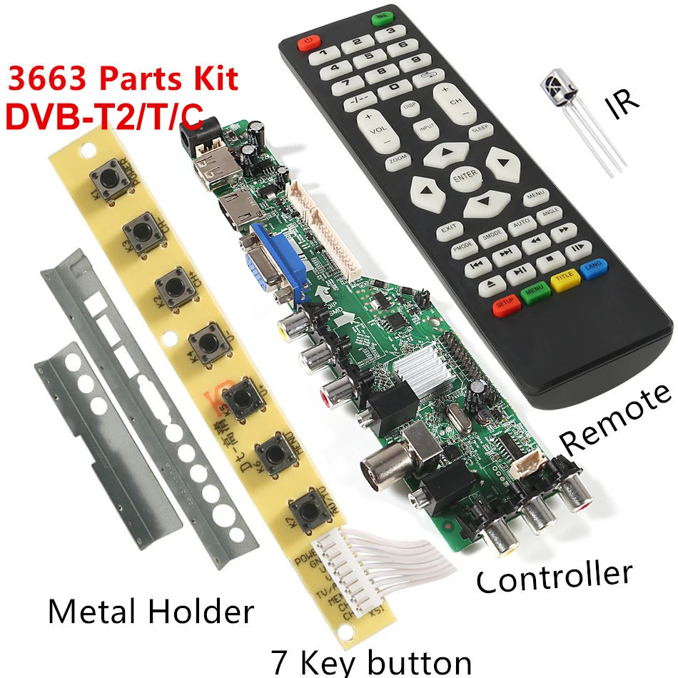 DS.D3663LUA.A81.2.PA V56 V59 Universal LCD Driver Board Support DVB-T2 TV Board+7 Key Switch+IR 3663