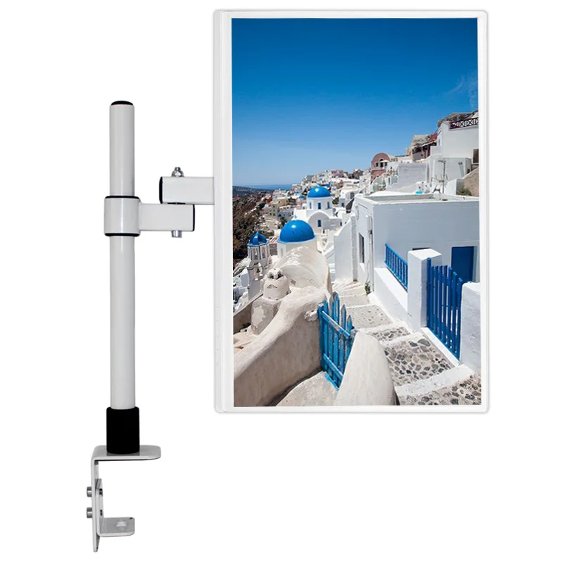 Hillport-suporte de mesa para tv lcd, braço único, 10 a 27 polegadas, giratório 360, suporte para mesa, visão noturna, branco