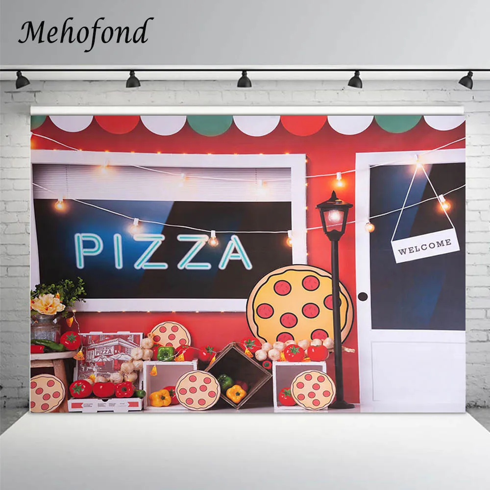 

Mehofond Pizza Shop Backdrop For Photo Studio Newborn Cake Smash Photography Props Vegetables Shiny Light Background Photoshoot