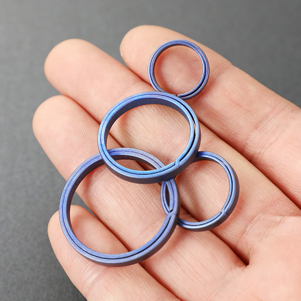 Real Titanium Key Ring Super Lightweight Titanium Keychain Toasted Blue TC4 for Key Rings Holder Quickdraw Tool Creative Keyring