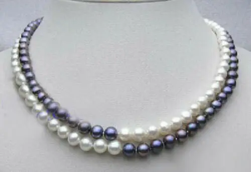 

Ожерелье из натурального черного и белого пресноводного жемчуга Тай Чи, 2 ряда, 7-8 мм