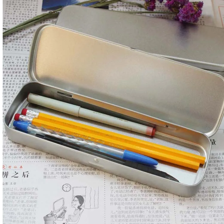 Tinplate Stationery Box Metal Pen Box Gift Pen Box Storage Box Custom Printed LOGO Single Layer Pencil Case