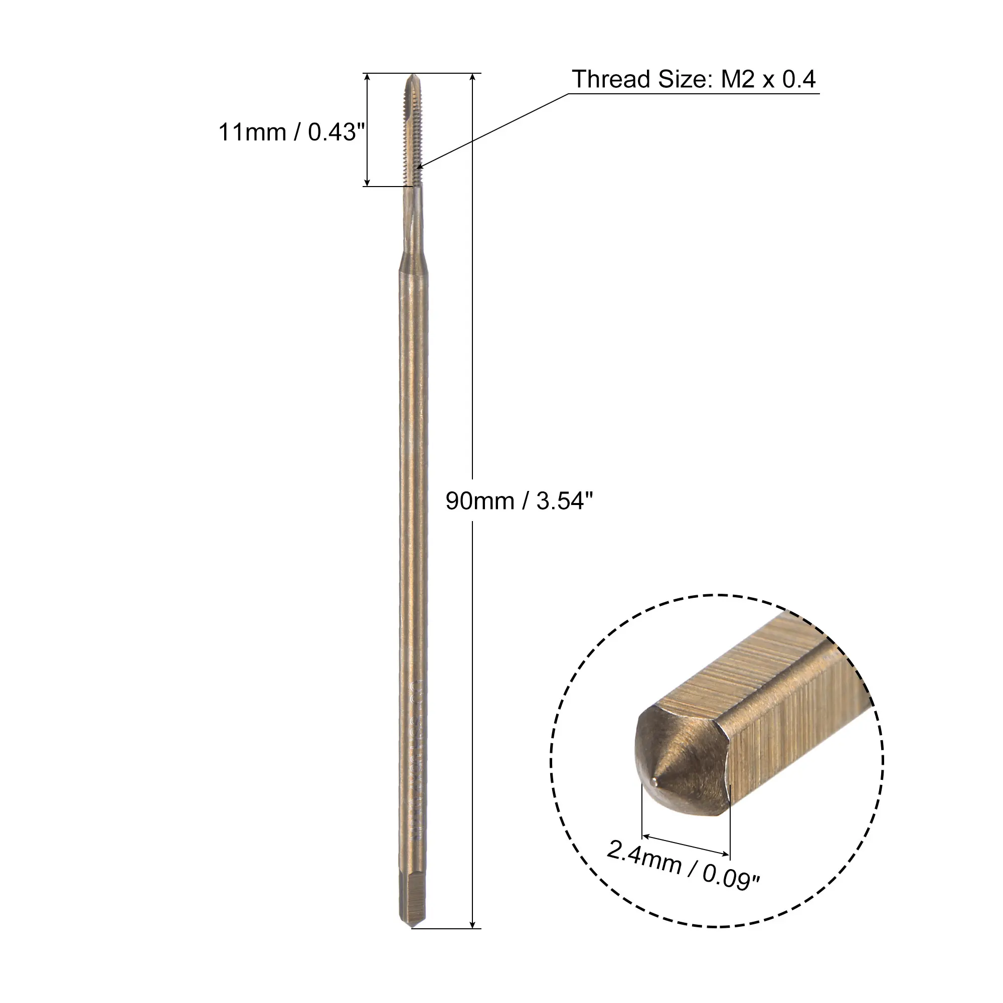 Uxcell-grifo de rosca de punto en espiral, máquina chapada en titanio, hss-co métrico, M2 x 0,4