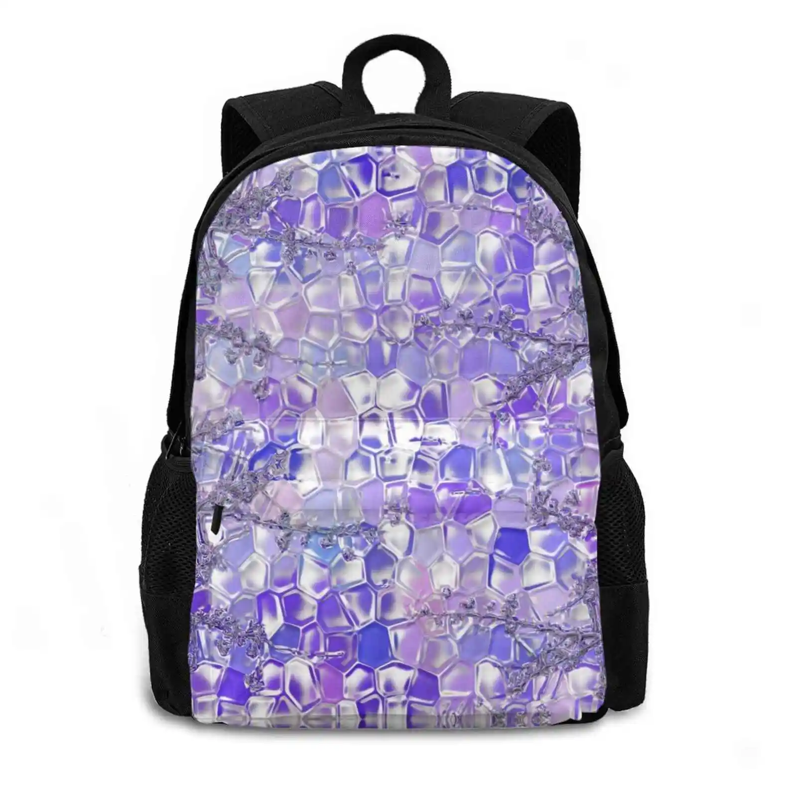 Blue Pattern In Glass Style Large Capacity School Backpack Laptop Bags Blue Ice Cold Cube Water Background Cool Drink White