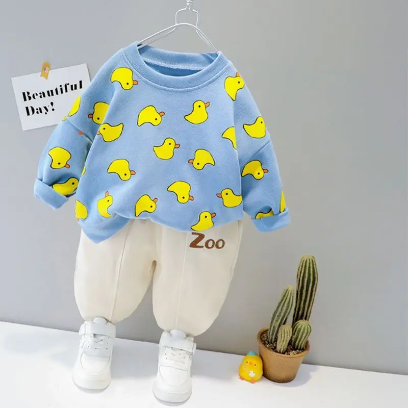 2021 Autumn Girls Boys Clothing Set Toddler Cartoon Bear Cotton Pullover Blouse + Pants 2 PCs Suit For Kids 1 2 3 4 Years