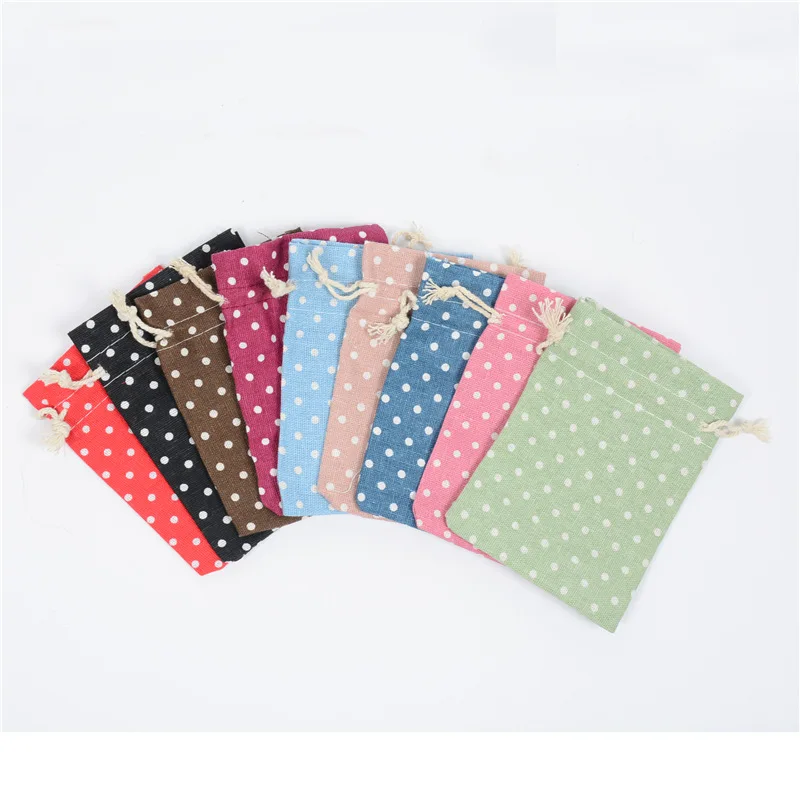 10 sztuk dot wzór torba z juty worek torba bawełniana sznurek torby na prezenty świąteczne na opakowanie na prezenty torby wesele woreczki 10x14cm