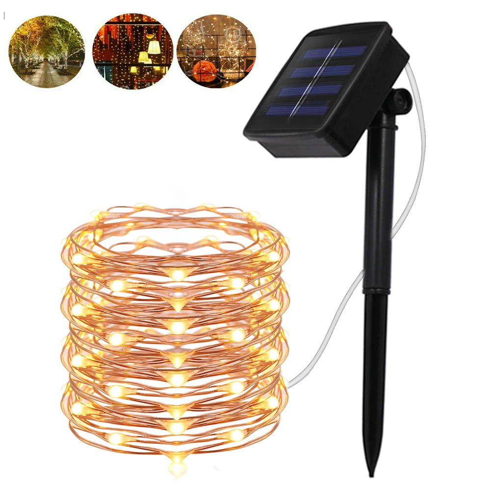 Guirlanda energia solar led string luz 100 200leds branco quente multicolorido luzes de fadas festa natal decoração do casamento lâmpada natal