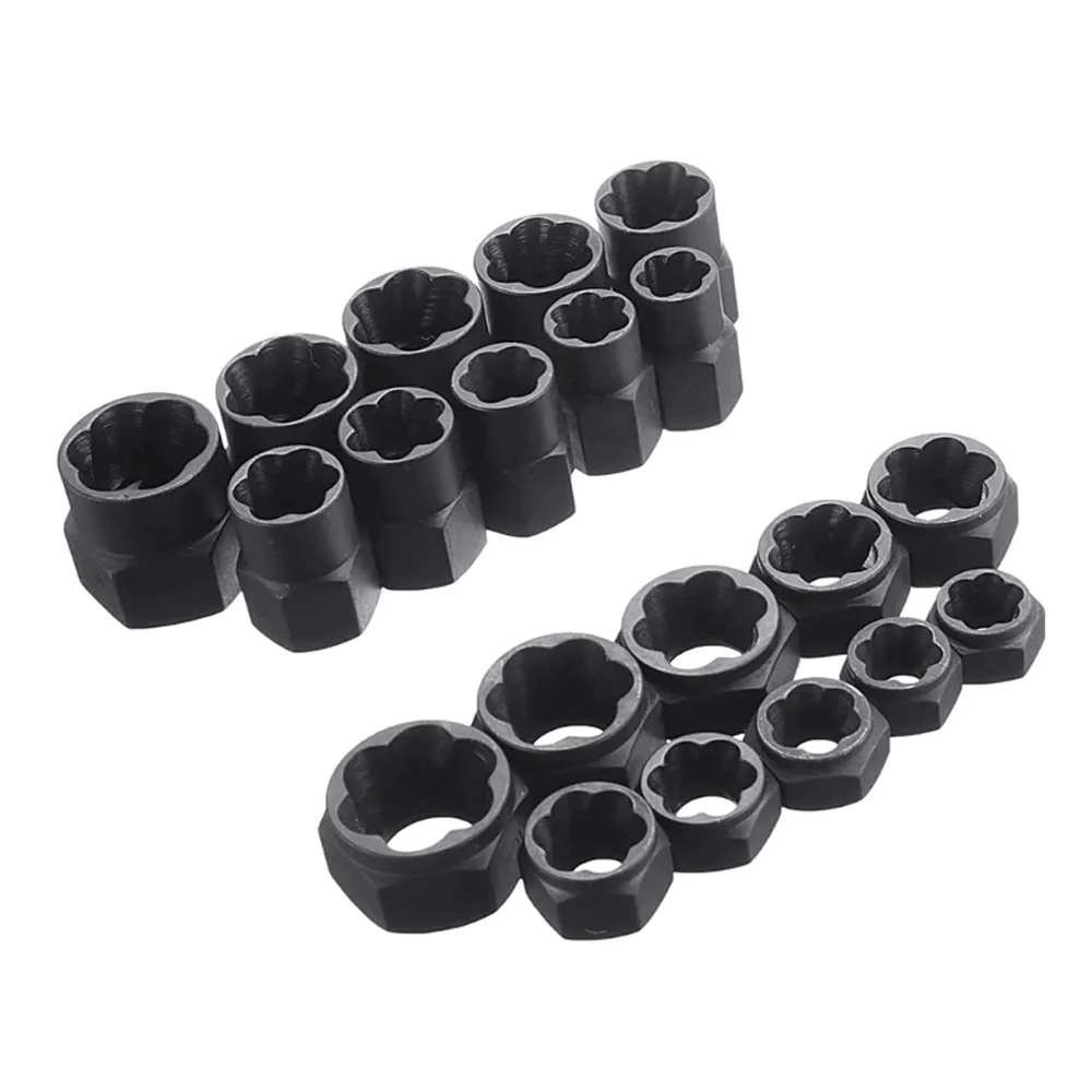 10 pz/set bulloni danneggiati dadi viti rimozione estrattore Set di strumenti di rimozione (9-19mm) filettatura Kit di utensili dadi neri con 4 stili