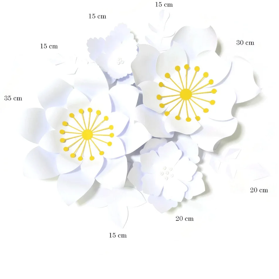 Handmade White Rose DIY Paper Flowers White Leaves Set For Party Wedding Backdrops Decorations Nursery Wall Deco Video Tutorials