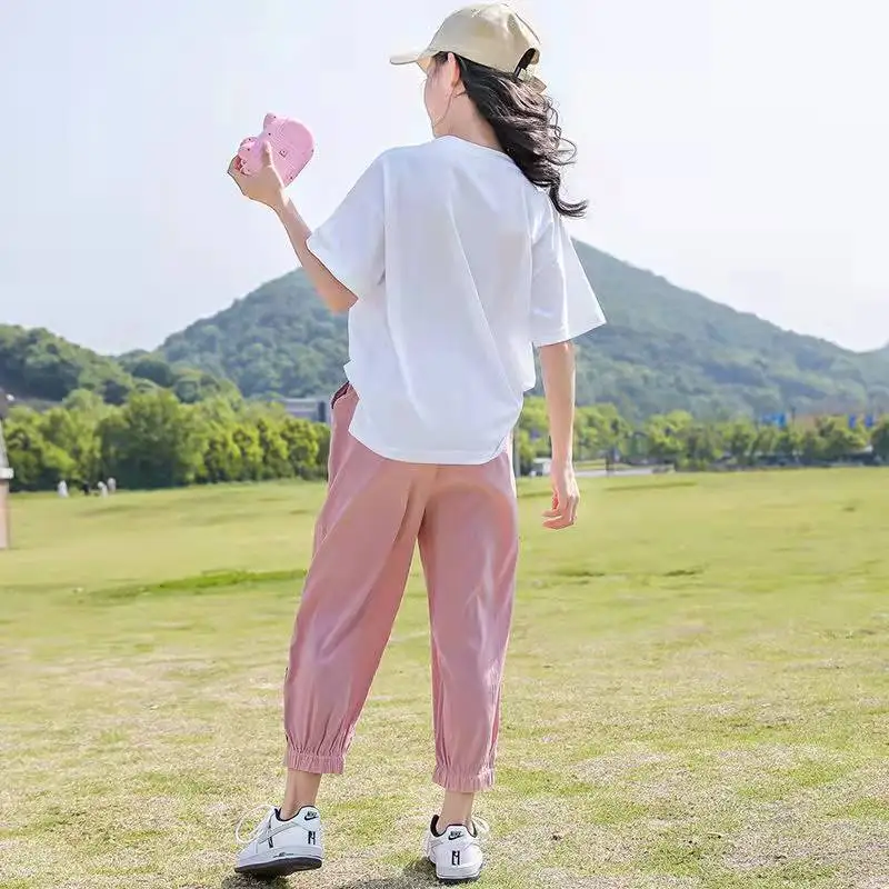 Conjunto de ropa de verano para niñas, camiseta de manga corta y pantalones largos, 2 piezas, 6, 8, 10, 12 y 14 años, 2024