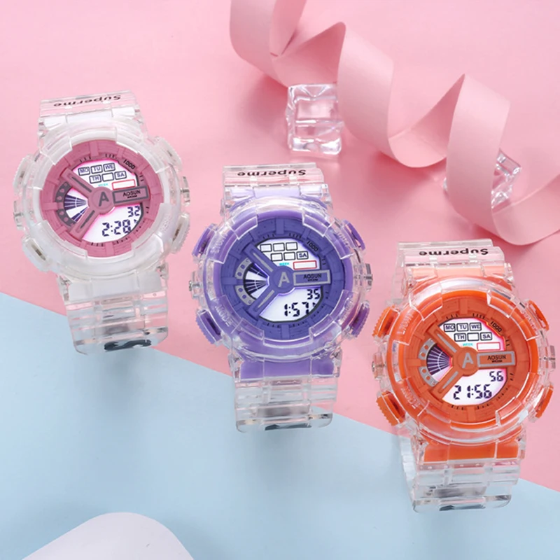 UTHAI – montre-bracelet de Sport CE38 pour enfants, électronique, pour filles, garçons, adolescents, 30m, horloge sur le toit, couleurs acidulées,