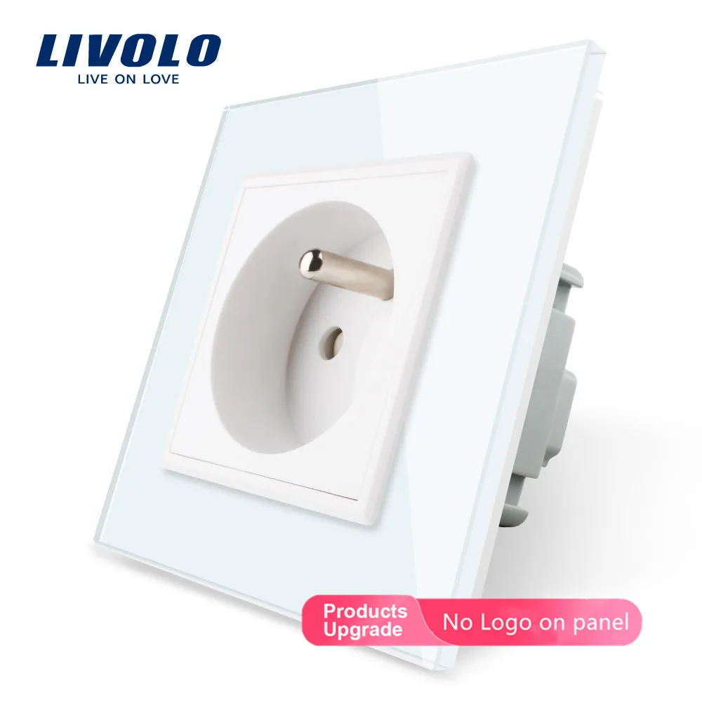 Free Shipping,Livolo New Outlet,French Standard Wall Power Socket, VL-C7C1FR-11,White Crystal Glass Panel, AC 110~250V 16A